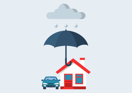 Car and house under umbrella