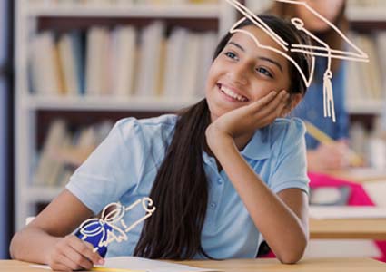 Young girl thinking about graduating from college