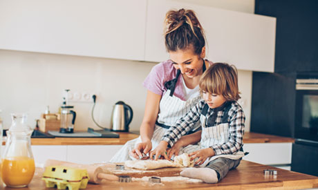 Woman and child in kitchen