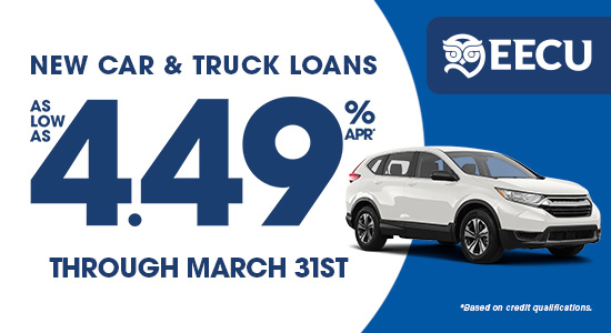 New auto loans as low as 4.49% APR through March 31st.