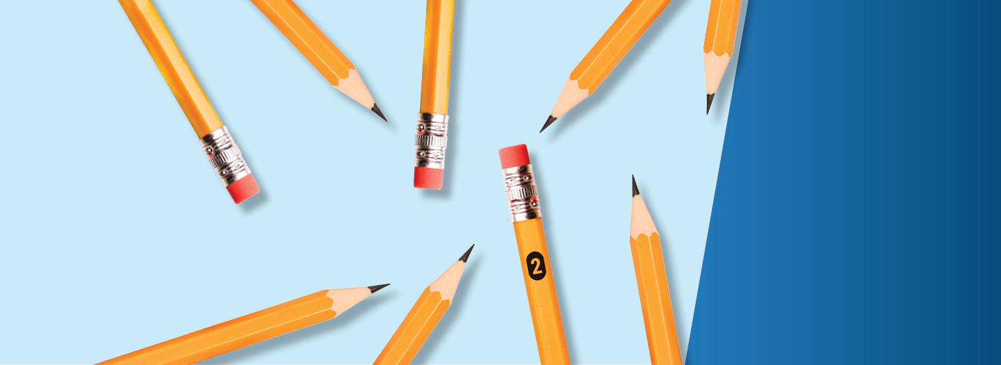 9 yellow sharpened pencils on a light blue background