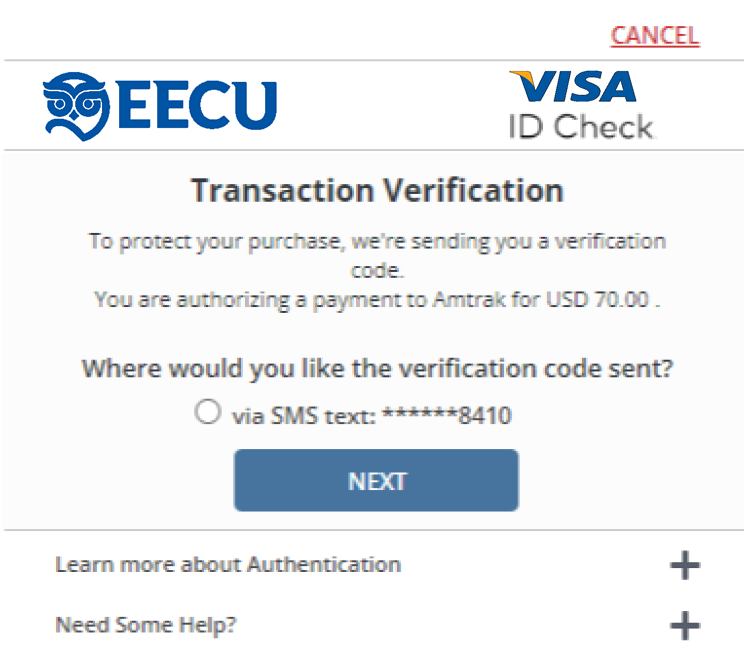 VISA 3D SECURE Sample of Visa 3D secure transaction verification screen