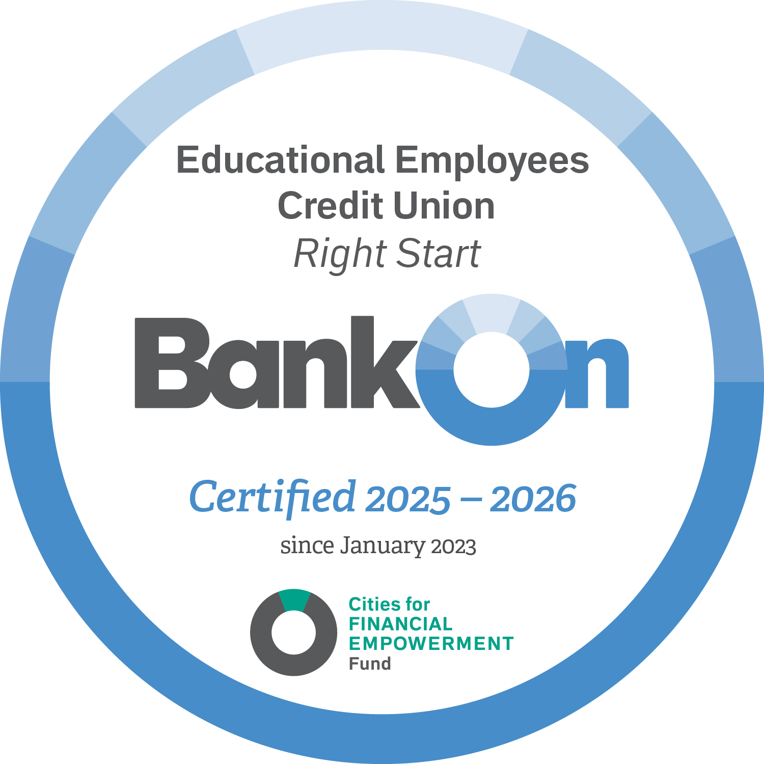 educational employee's credit union right start bankon certified 2023-2024 since January 2023 cities for financial empowerment fund